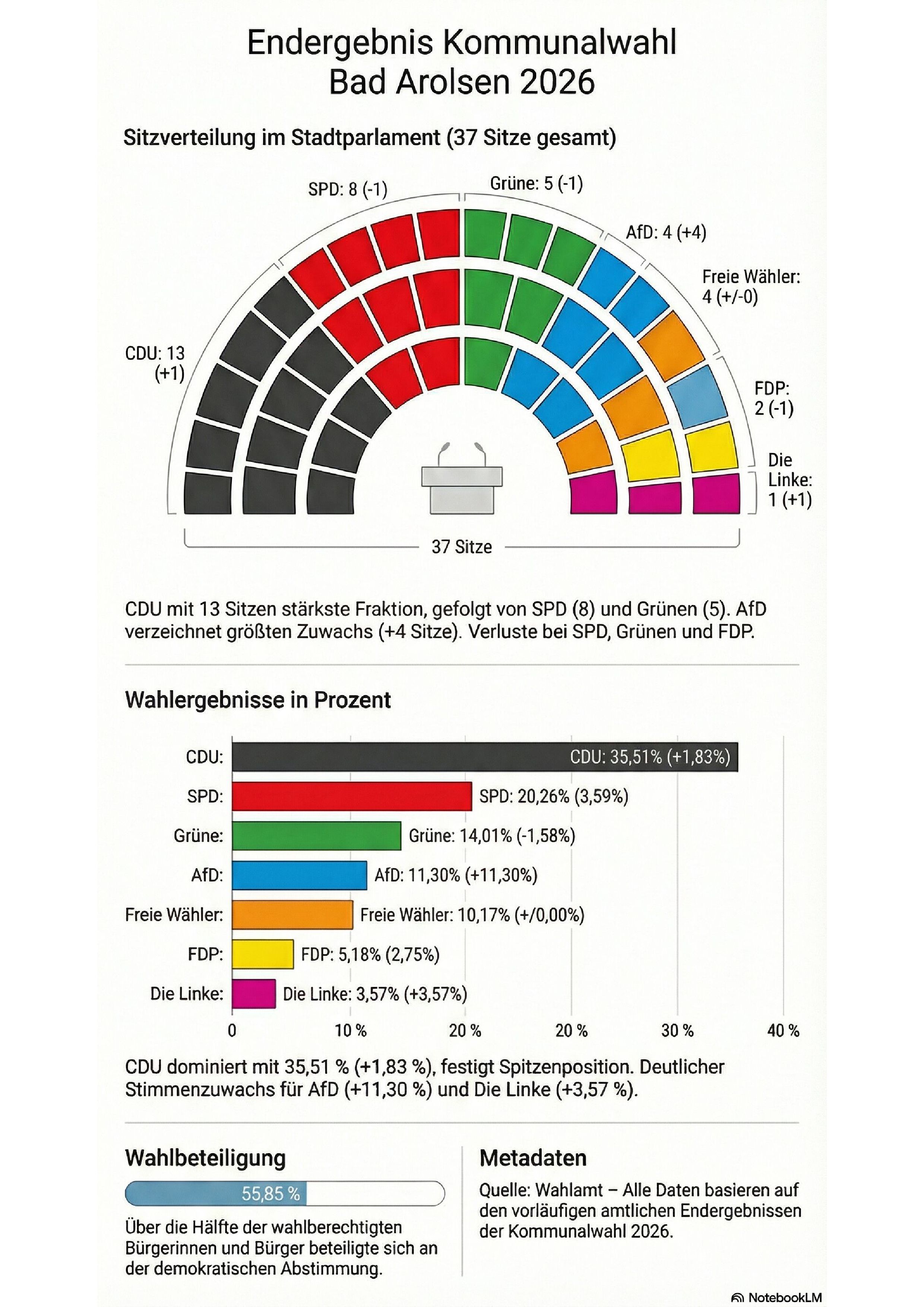 Wahlergebnis der Kommnalwahl 2026 in Bad Arolsen
